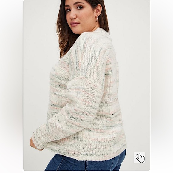 NWOT Torrid cute mock neck white peach green grey soft fuzzy sweater size 1X - Picture 2 of 16